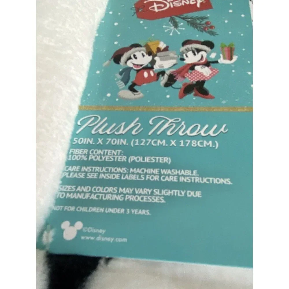 Disney Mickey Minnie Mouse Christmas SanTa Hat Soft Plush Throw‎ Blanket 50x70”